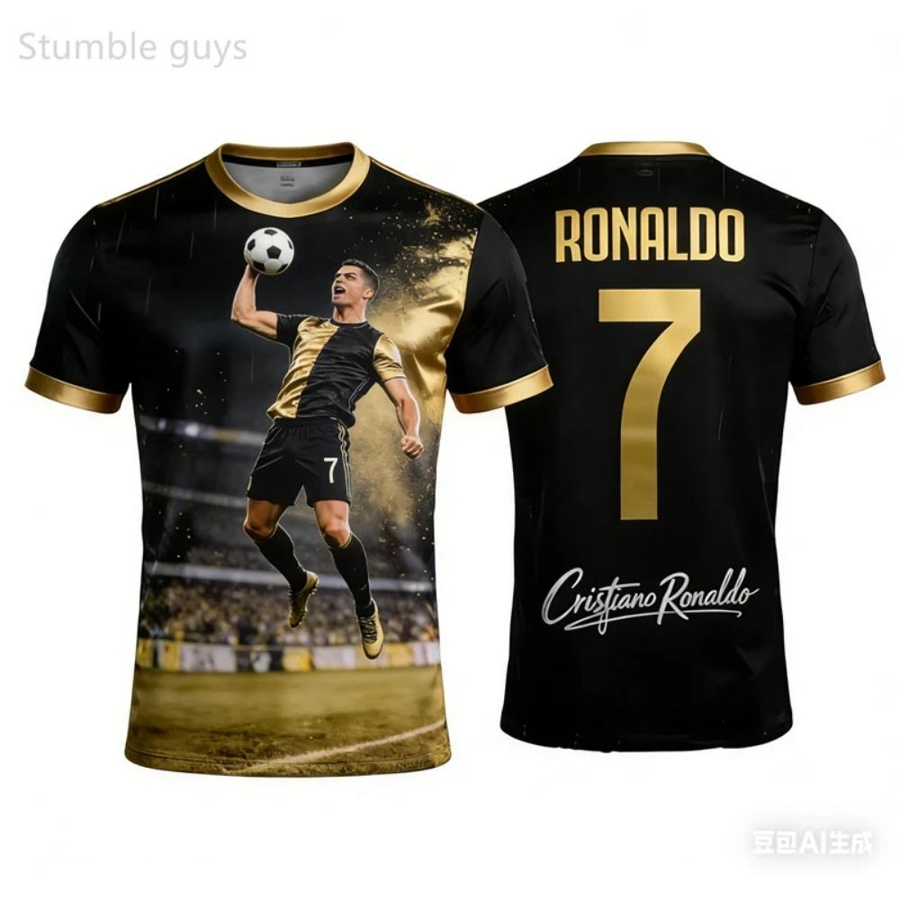 Men's Ronaldo T-shirt Quick Dry Breathable Outdoor Summer Street Sport Football Jersey Kids Boys Clothes