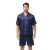 Yousheng 2 Buc/Set Set Pijama Bărbați Rever Mânecă Scurtă Topuri cu Nasturi Scurți cu Talie Elastică Set Culoare Solidă Satin Articole de Dormit