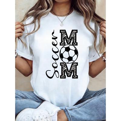 Talla Grande - Talla Grande - Camiseta para Mujer de Talla Grande con Estampado Gráfico MOM SOCCER, de Manga Corta y Cuello Redondo