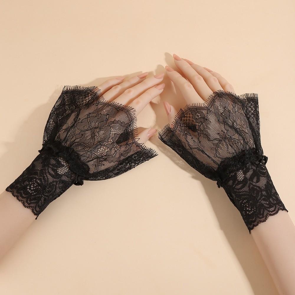 Stretchable Lace Floral Cuffs Pleated Design Wrist Accessories Pleated Fake Sleeves Decorative Use