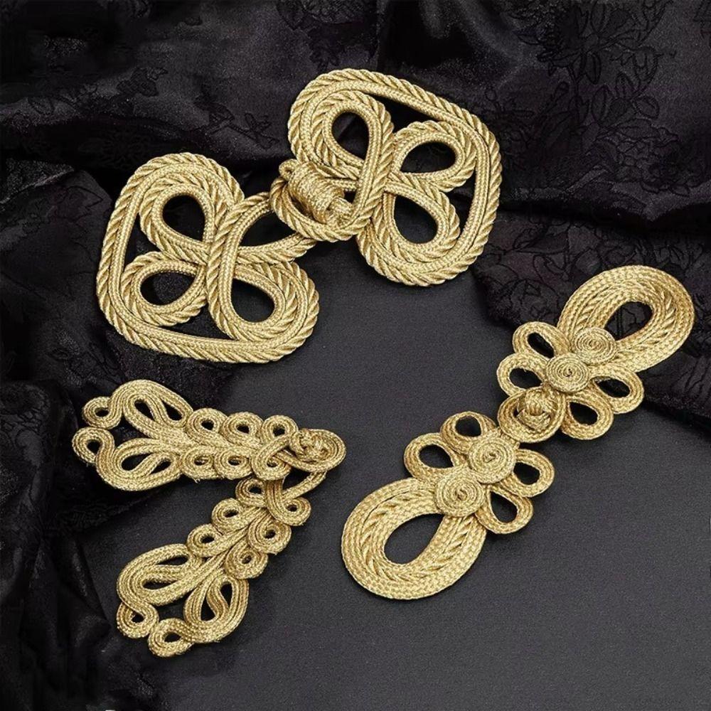 Golden Chinese Frog Buttons Handmade Flower Fastener Cheongsam Buttons DIY Sewing Knot Style Gold Lace Trim Clasps