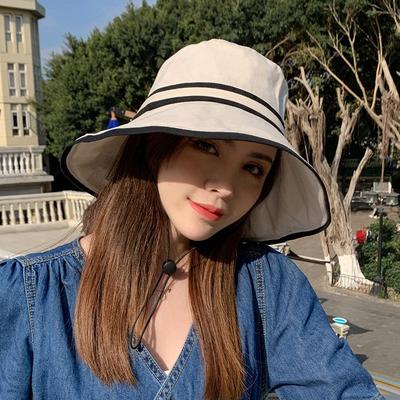 Chapeau seau d'été à large bord rayé pour femme, en coton doux, pliable, Panama, couleur unie, pour l'extérieur, la plage, le tourisme