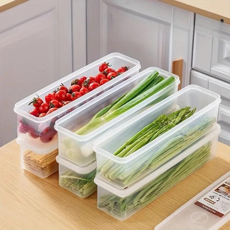 Kitchen Long Rectangular Food Storage Containers, Plastic Reusable Refrigerator Organizer Boxes