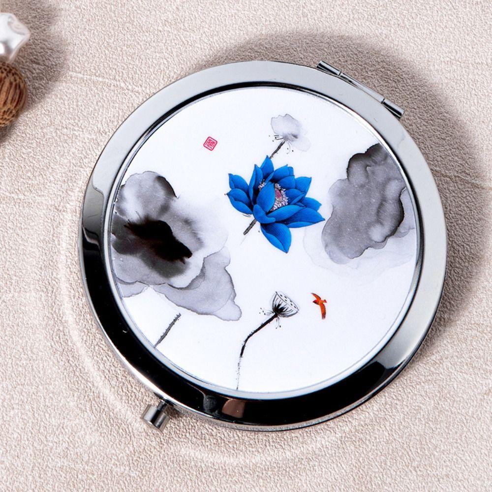 Makeup Mirror Metal Compact Mirror Chinese Ancient Style Pocket Size Portable Mirror Cute Folding Mini Mirror Students