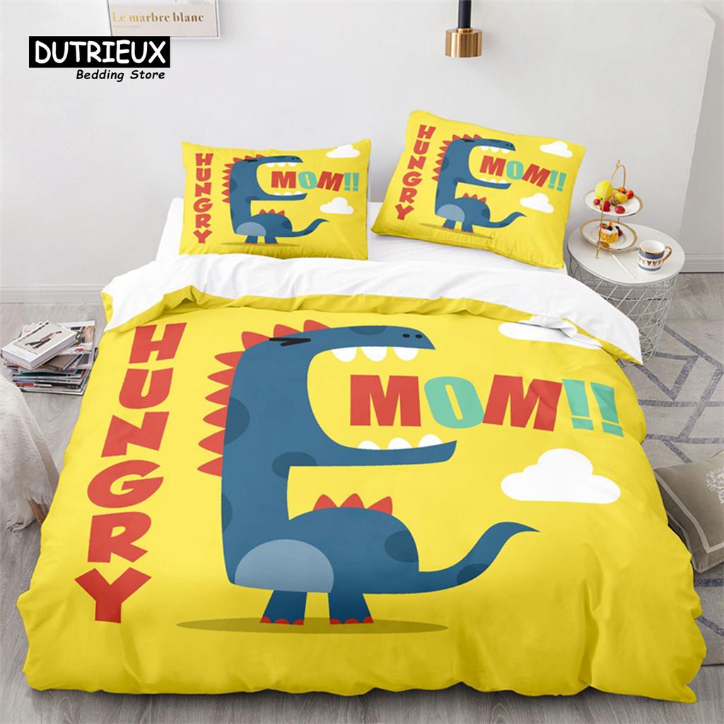 Cartoon Dinosaur Duvet Cover Cute Animal Bedding Set Twin For Kids Boys Girls Decor Microfiber Comforter Cover With Pillowcases