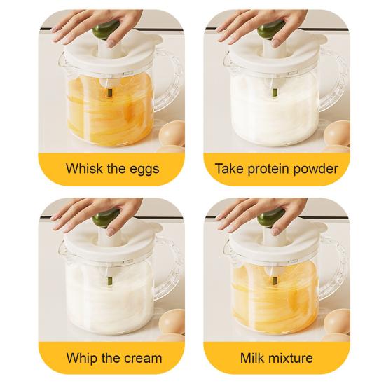 Press Egg Beater, Manual Push Down Mixer for Baking, 500ml Measuring Cup with Whisk, Multifunctional Stirrer for Pancake Milk
