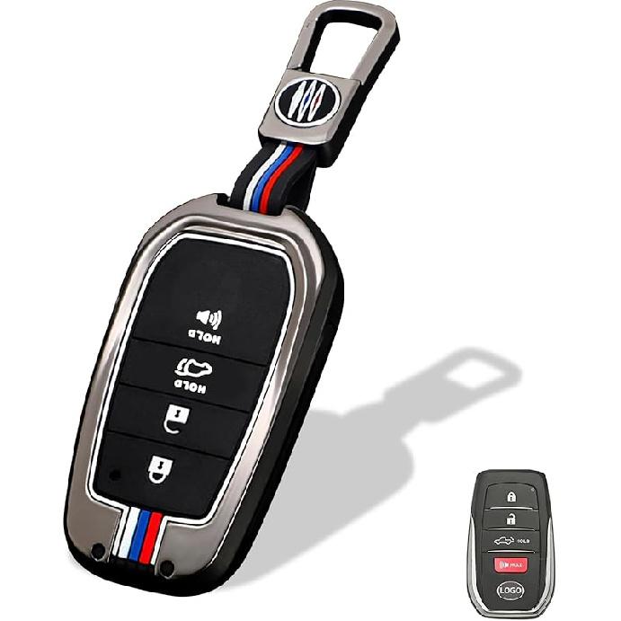 Heavy Metal Key Fob Cover, Compatible With Toyota Tundra 2024 2025, Fit For Corolla Cross Venza Sequoia Etc, Zinc Alloy Fob Case With Carbon Fiber