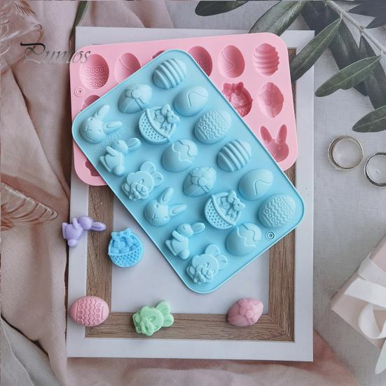 Moule à gâteau 18 cavités durable de qualité alimentaire de couleur unie pour œufs de Pâques, lapin, festival, fête, dessert, pour boulangerie