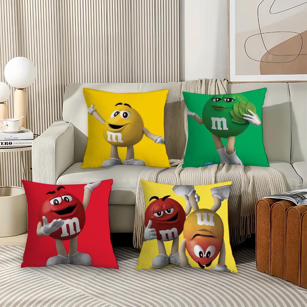 C-Chocolate Beans M-M and M-M's  Pillow Case Office Cushions Suitable For Sofa Car Bedroom Decorative Cushion Cover