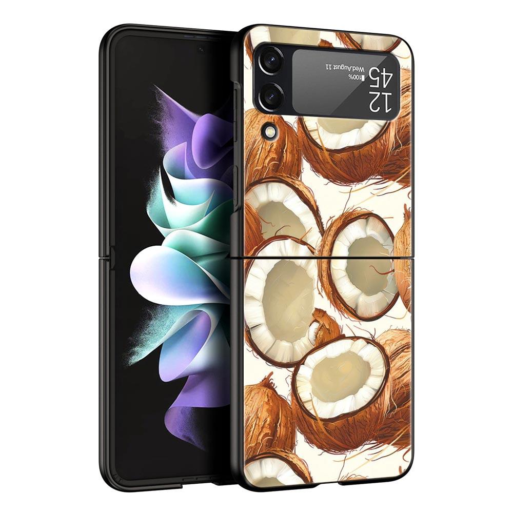 Handyhülle für Samsung Galaxy Z Flip 3 4 5 6 7 Faltbare Schwarze Hülle Für Samsung Z Flip4 Flip5 PC Harte Abdeckung Sommer Kokosnuss