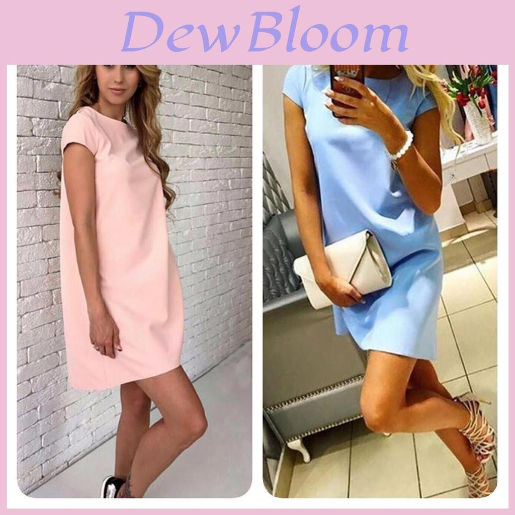 Stijlvolle Casual Jurk met Korte Mouwen, Ronde Hals en A-lijn Pasvorm in Vier Trendy Kleuren voor Jonge Vrouwen