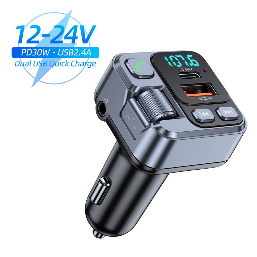 Bluetooth 5.1 Car FM Transmitter 30W PD USB Fast Charger Adapter Car MP3 Stereo Music Player Handsfree 3.5mm Aux Wireless Car Kit