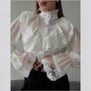 Women S Chiffon Blouse With Lotus Leaf Collar Long Sleeve Elegant Top
