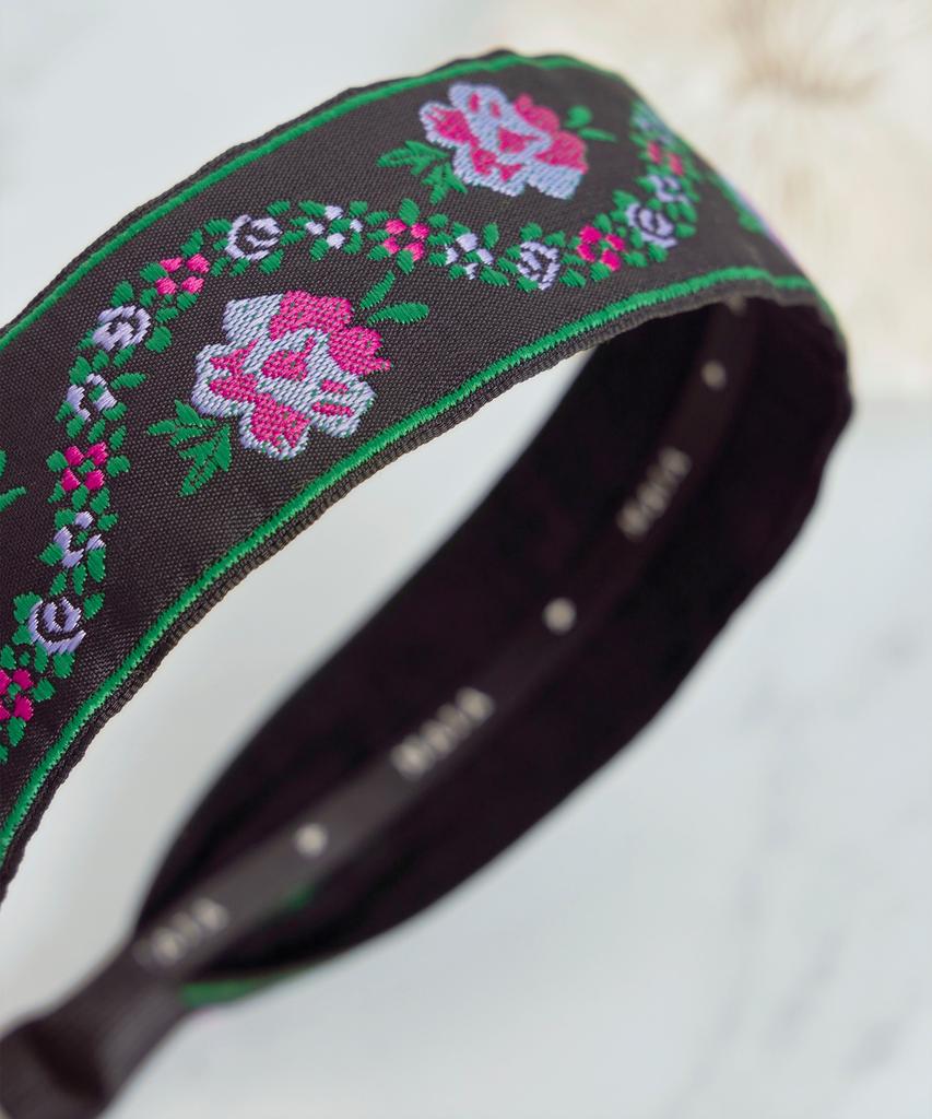 Maia Pearl Flower Jacquard Hairband A-Plain Green