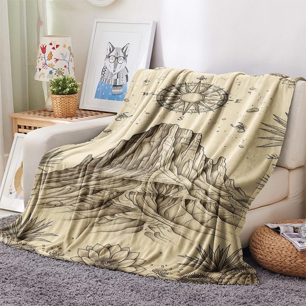 1PC Desert Mountain  Print FlAannel Blanket, High quality Comfortable for All Seasons, Home Decor, Warmth and Comfort
