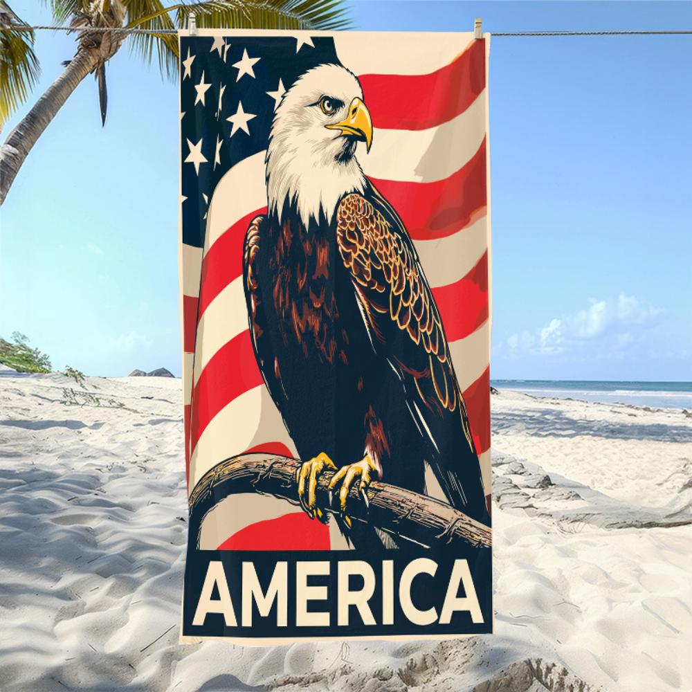 1pc Beach Towel Black and White American Eagle Art Towel for All Ages Great for Pool Days and Family Outings