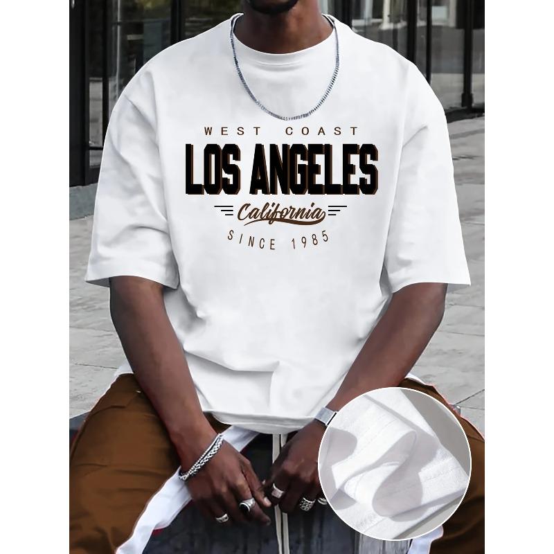Maglietta da uomo estiva 100% cotone alla moda casual larga sportiva con stampa lettera DREAM girocollo a maniche corte Top