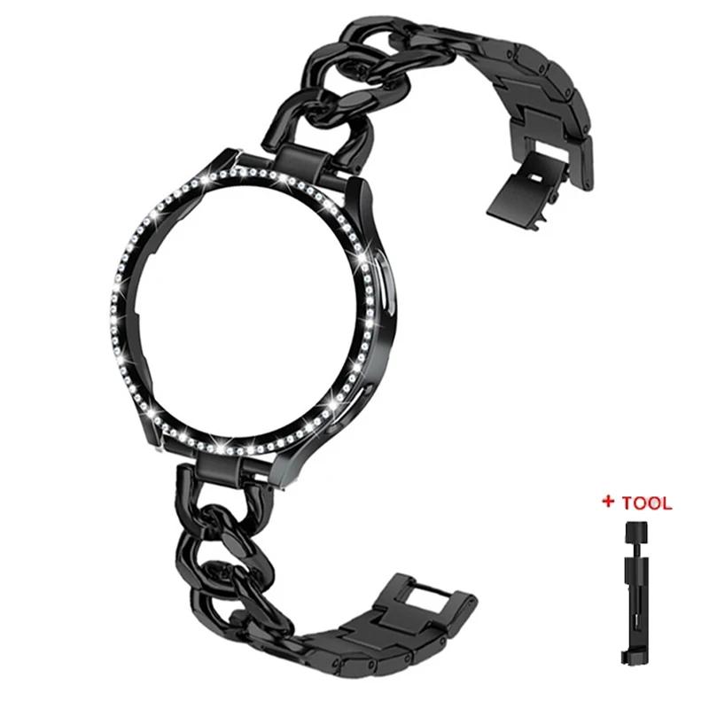 Bling Case+Bracelet for Samsung Galaxy Watch 7 6 5 4 40mm 44mm Metal Cowboy Chain Strap Screen Protector Galaxy Watch 4 5 6 Band