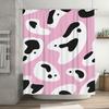 Patterned Bath Shower Curtain with Black White Cow Print Pink Background Waterproof Fabric for Bathroom Decorations (128 Charact