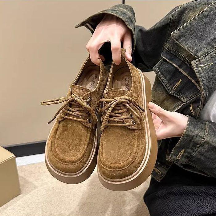 Versatile Birken Thick-soled Lace-up Annual Increase In Height and Thinness Temperament Versatile Soft-soled Muffin Loafers