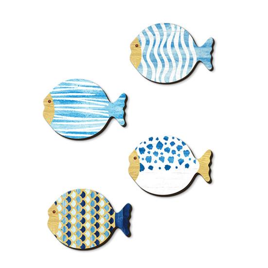 Houten Vis Wanddecoratie Rustiek Kuststrand Blauwe Vissen Wandkunst Nautisch Wandkleed Beeld voor Meerhuis Badkamer Slaapkamer Decor