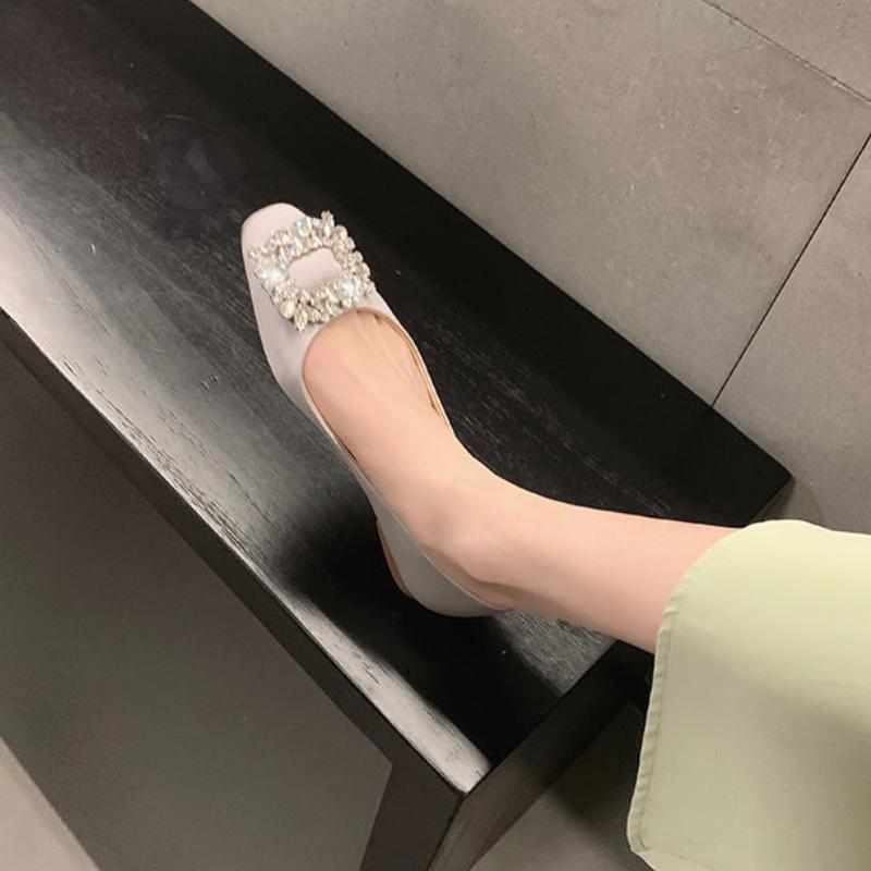 Fashion Square Rhinestones Buckle Flats Ballet Shoes for Women Slip on Shallow Mouth Moccasins Elegant Women's Wedding Shoes Loafers
