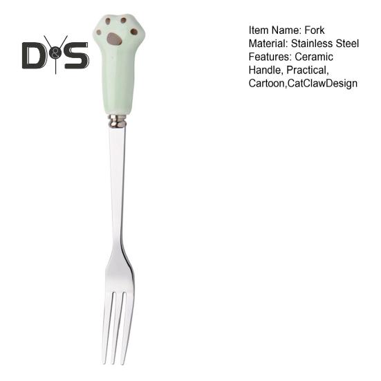 Cake Fork Cartoon Cat Claw Fork Novelty Smooth Edges Ceramic Handle Fork for Fruits Desserts Noodles