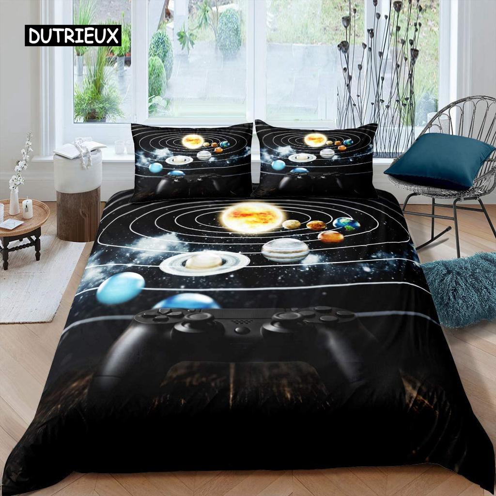 Sonnensystem Bettbezug Set Twin King Mikrofaser Galaxie Bettwäsche Weltraum Universum Planet Astronomie Bettdeckenbezug