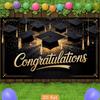 2D Graduation Photography Backdrop Black Background with Gold Caps and Confetti
