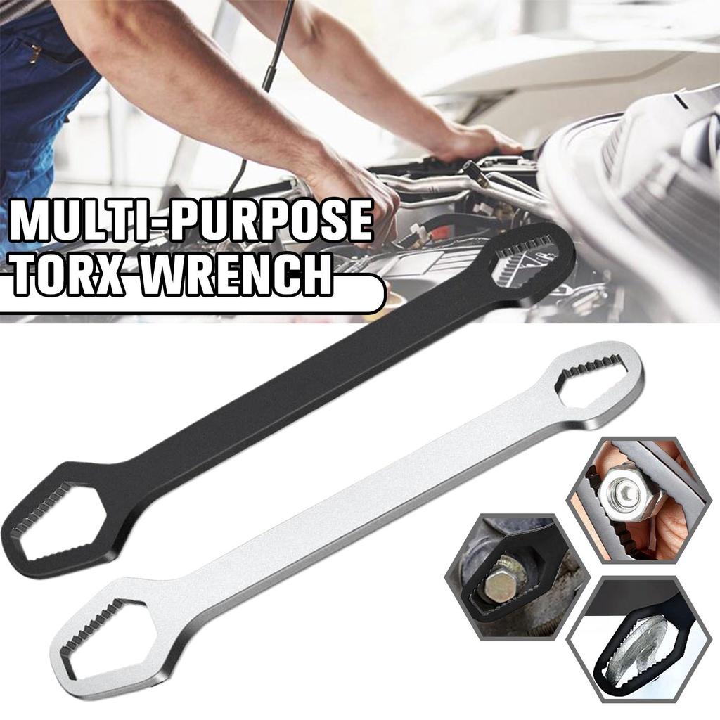 5mm Thick Adjustable Torx Wrench - Self-Tightening Dual-Head Spanner, Fits 3-17mm, Portable for Home & Auto Repairs, Versatile Black