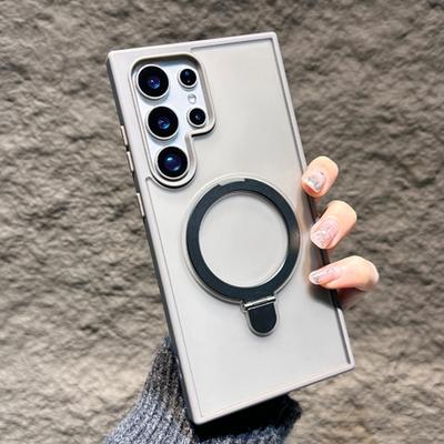 Metal Ring Rotate Stand S25 Ultra Magsafe Case for Samsung Galaxy S24 S23 FE S22 S24 Ultra S25 Plus Magnetic Matte Holder Cover