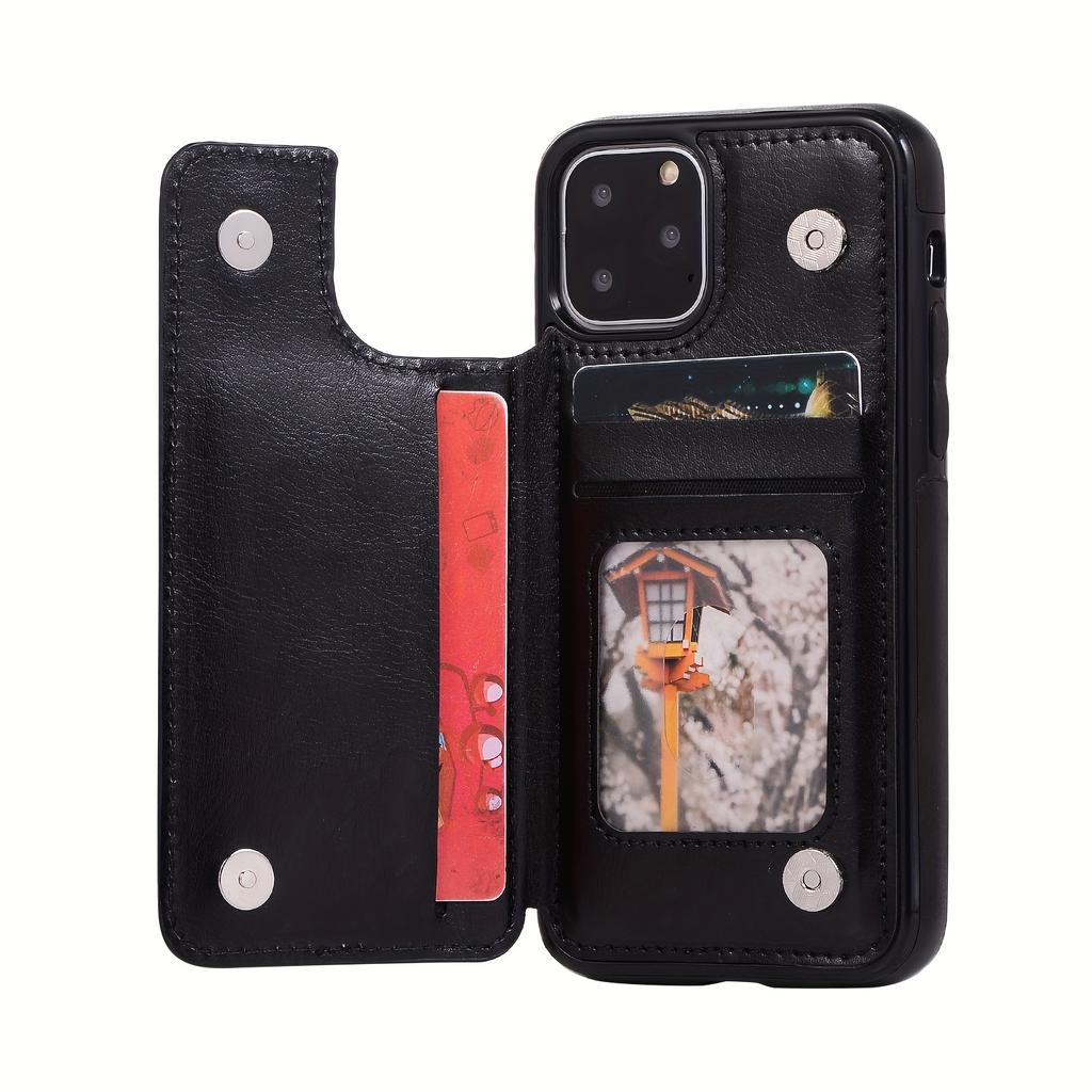 Phone Bag Wallet Phone Case With Card Holder, PU Leather Kickstand Card Slots Case, Double Magnetic Clasp And Durable Shockproof Cover, For IPhone