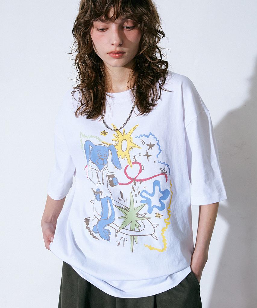 GAKKAI UNIONS Bunny Drawing Short Sleeve T-Shirt White