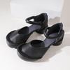 Johnature Genuine Leather Retro Women Sandals Round Toe Handmade Soft Sole Med Heel Comfortable Lady Shoes