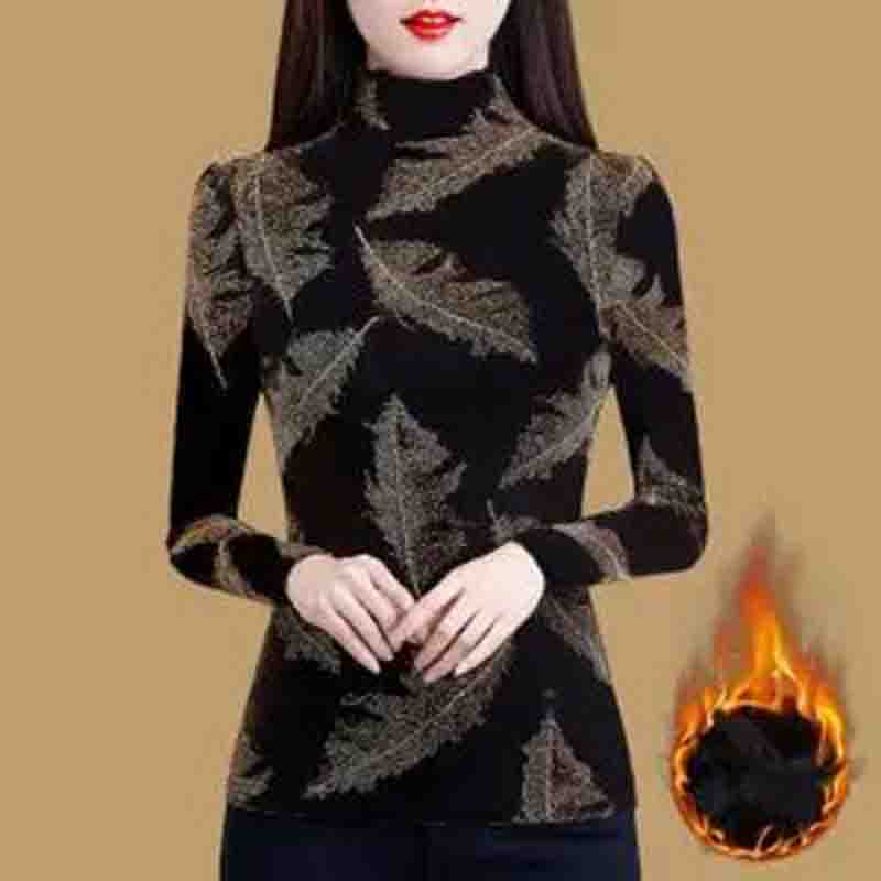 Fleece Bottoming Shirt Women's Autumn and Winter Half High Neck Long-sleeved T-shirt All-match Long-sleeved Top