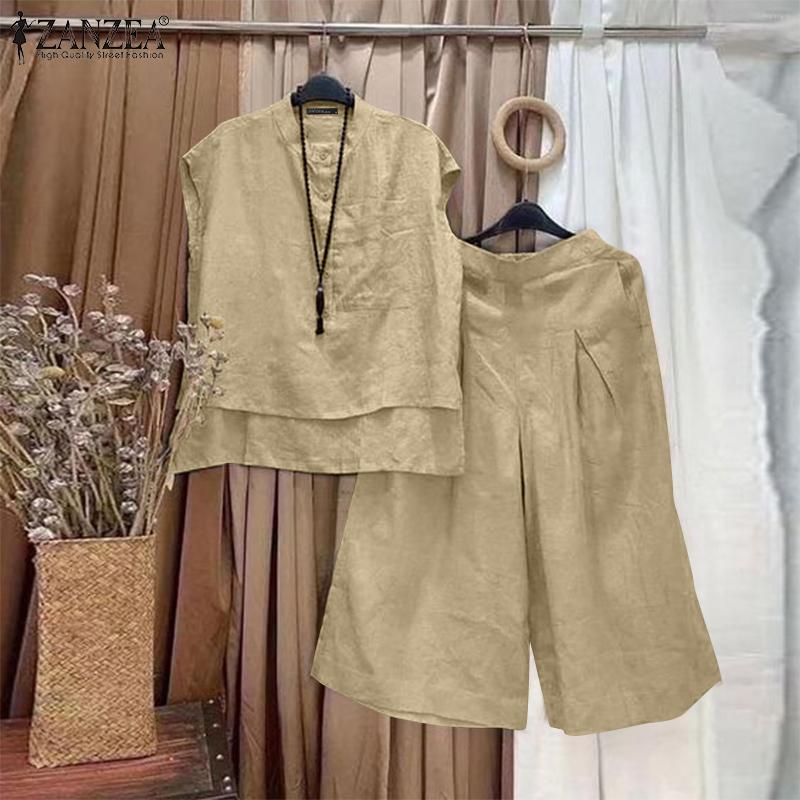 ZANZEA Women Blouse and Wide Leg Pants Casual Two Piece Suit Set