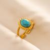 Turquoise Finger Jewelry Long Oval Sun Heart Water Drop Stainless Steel Rings For Women Men Accessories Gold Plated Open Anillos