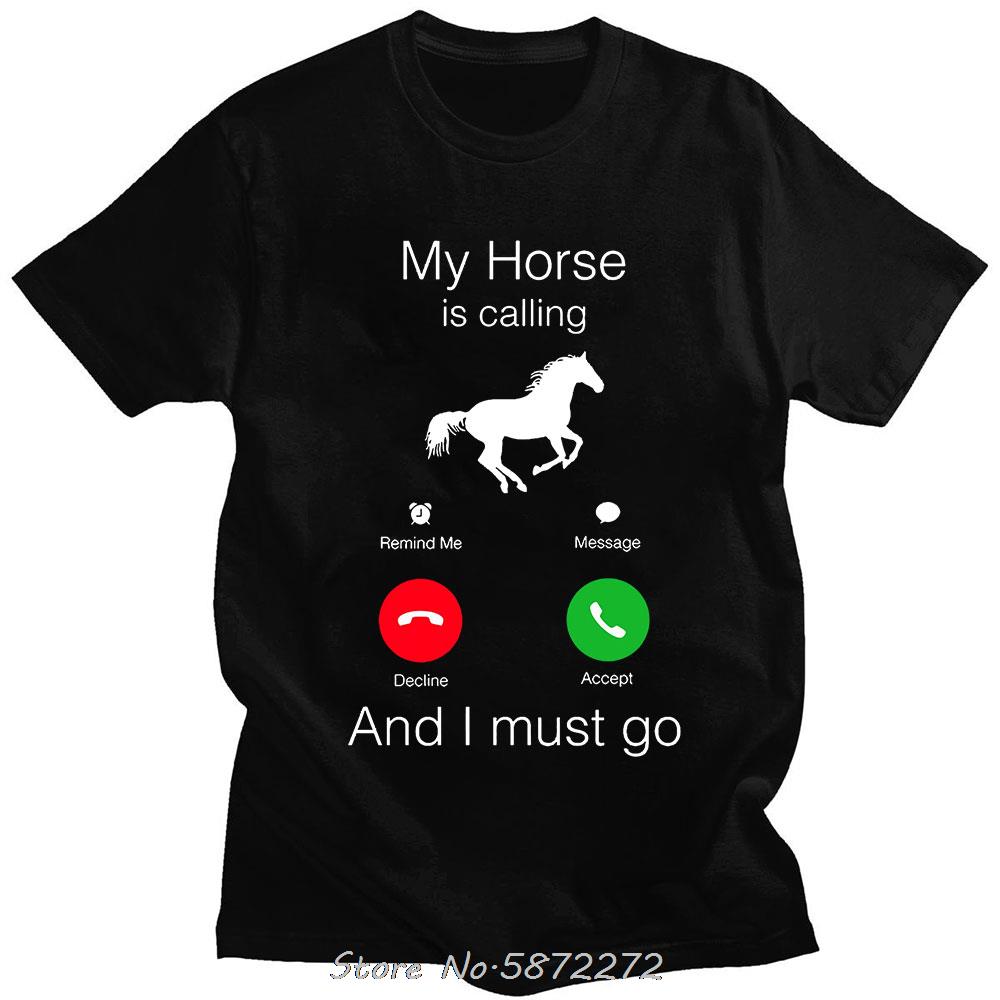 Mein Pferd ruft und ich muss gehen Geburtstag Unisex T-Shirt Lustiges Grafik-T-Shirt mit kurzen Ärmeln Unisex T-Shirts Rundhals Harajuku Unisex T-Shirt