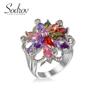 SODROV Joyería de cristal de arco iris Anillos de flores de circón coloridos para mujer