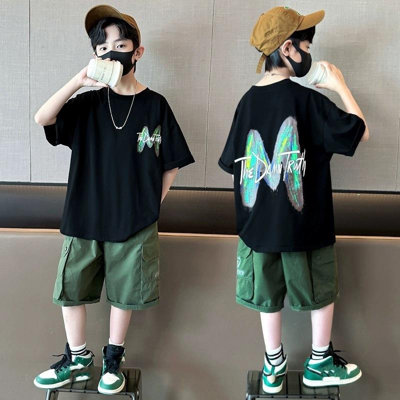 Teen Boys Clothing Set Summer Letter Short Sleeve T-shirt Pants 2Pcs Suit for 5 6 8 10 12 Years Kids Handsome Casual Outfit