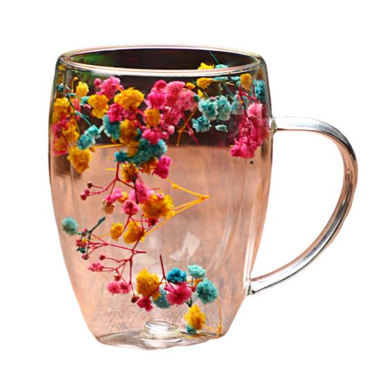 Doppelwandige Glastasse 350ml Hitzebeständige Blumen Kaffee Teetasse Isolierte Tasse für Heiße Kalte Getränke Cappuccino Latte Espresso Saft