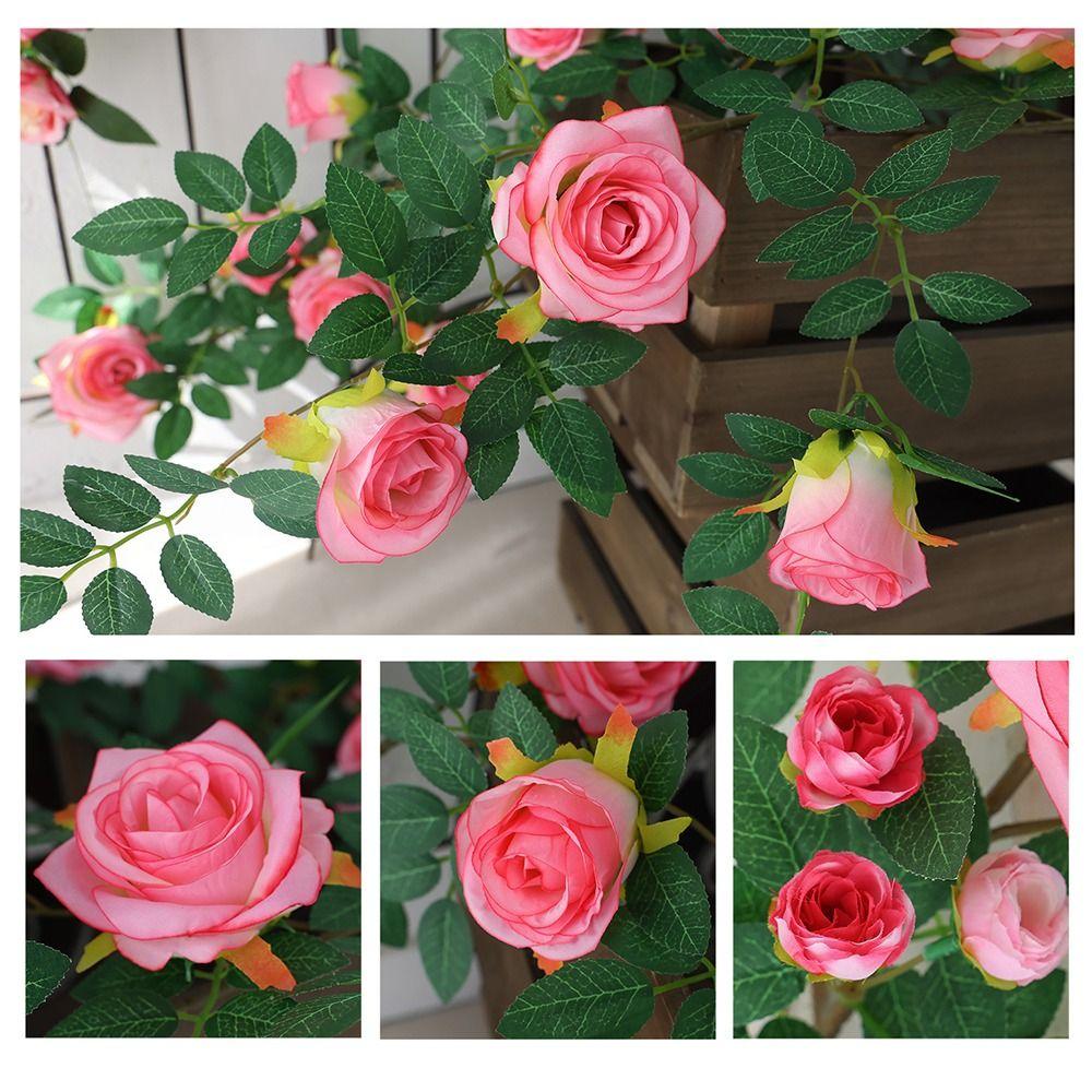 Realistic 190cm Artificial Rose Vine DIY Rattan Vine Silk Flowers Rattan Hanging Rose Wedding Decor