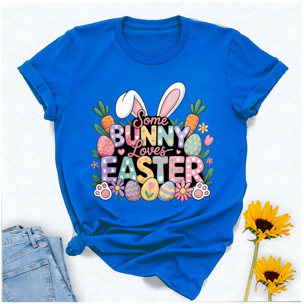 Pastel Some Bunny Loves Easter Tshirt Bunny Ears  Carrot Egg Graphic Breathable Cotton Casual Streetwear For Cozy Shortsleev