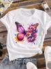 (Asian Size) Butterfly Flower Trend Female Top Fashion Graphic Short Sleeve T-shirts Casual T Shirt Lady Printed Clothing Women Tee