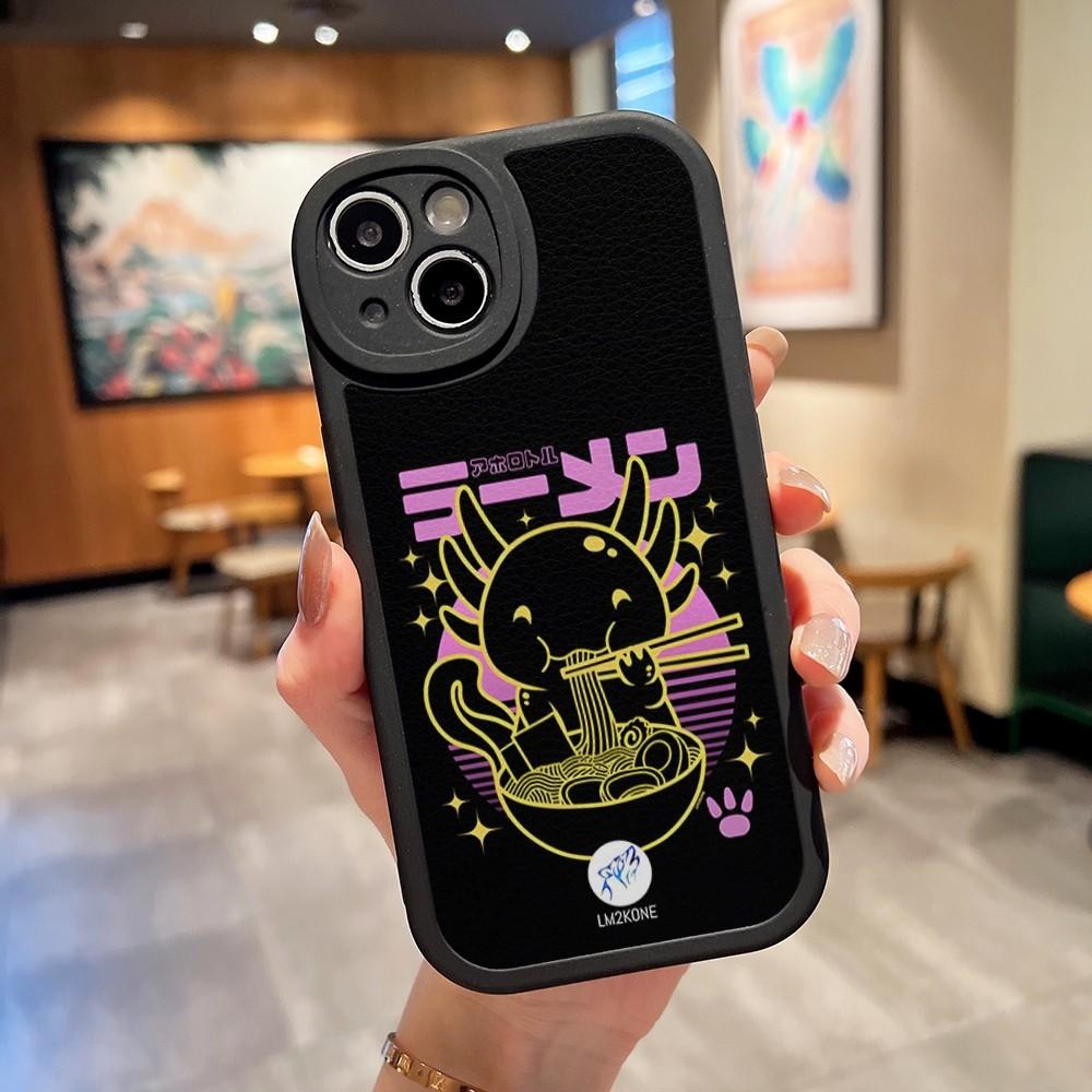 Axolotl and Ramen Phone Case For Apple iPhone 18 14 Flirtatious Pro Max11 13 12 Mini X Xr Xs 8 Puls Se Lambskin Silicone Cover