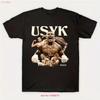 MenS USYK Heavyweight Boxing T Shirt Black with Golden Lettering US Vintage Washed Homme Fashion Versatile Unisex