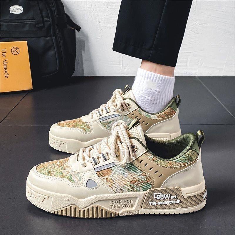 Herrenschuhe Frühling Atmungsaktive Canvas-Schuhe Männlicher Student Trend All Match Dickbesohlte Kleine Weiße Brettschuhe Sport Daddy Tide Schuhe