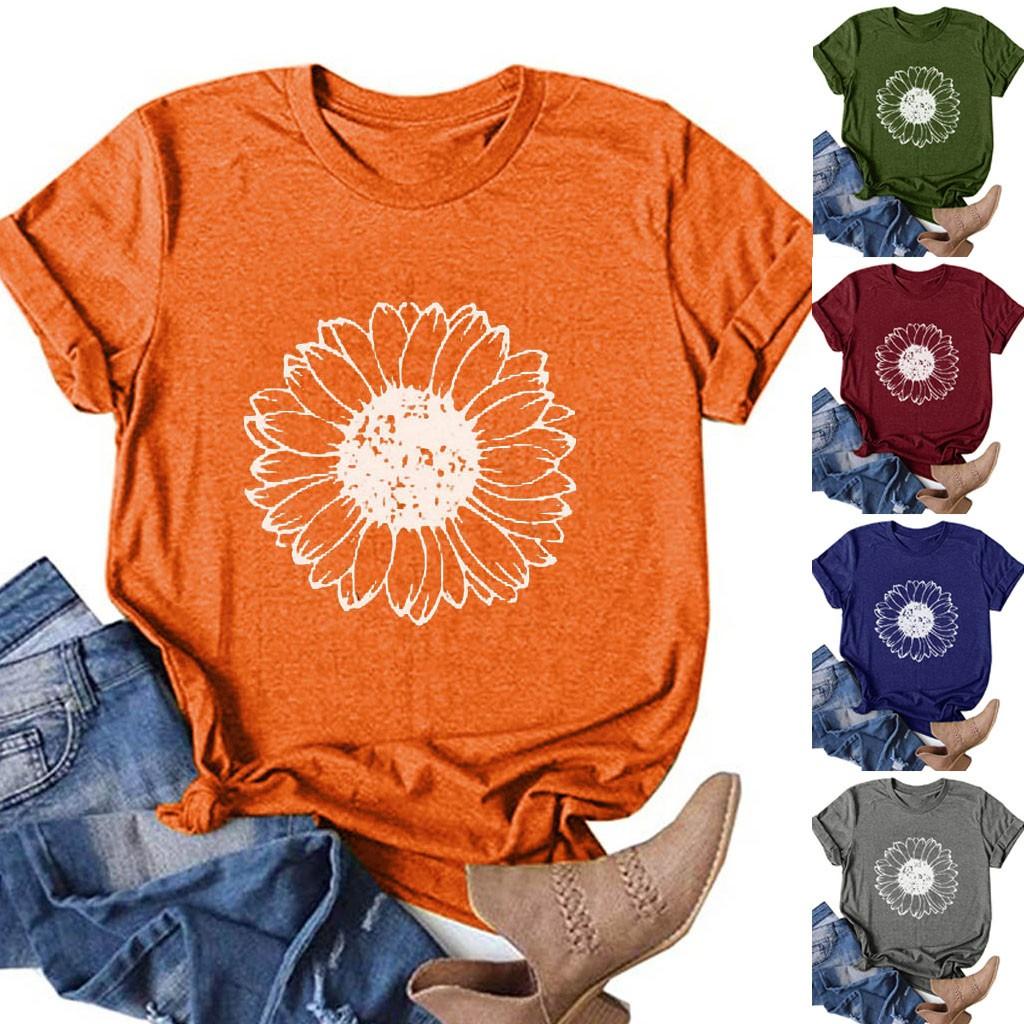 Women Casual Printing Short Sleeves Loose T-Shirt Blouse Tops