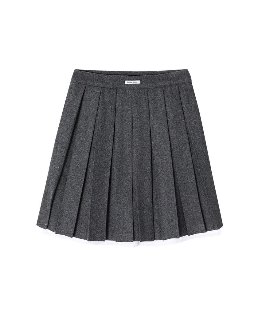 Crank Layered Wool Pleated Skirt_Gray