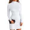 Women's Fashion Wrap Arm Tight Long Sleeve Slim Solid Color High Neck Dresses